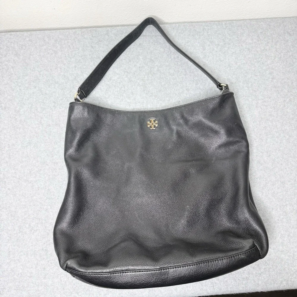 Tory‎ Burch Frida Black Pebbled Leather Hobo Bag Purse Top Handle Tote Classic